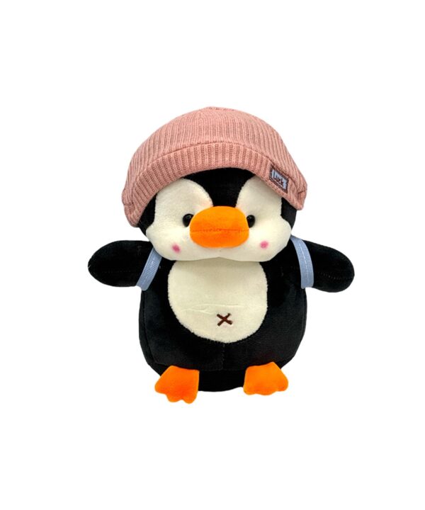 Jucărie Pluș Pinguin cu Căciulă Roz - 21 cm - QUE 7-31