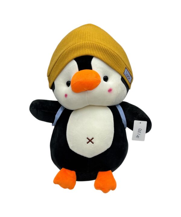 Jucărie Pluș Pinguin cu Căciulă Muștar 40 cm - QUE-7-40